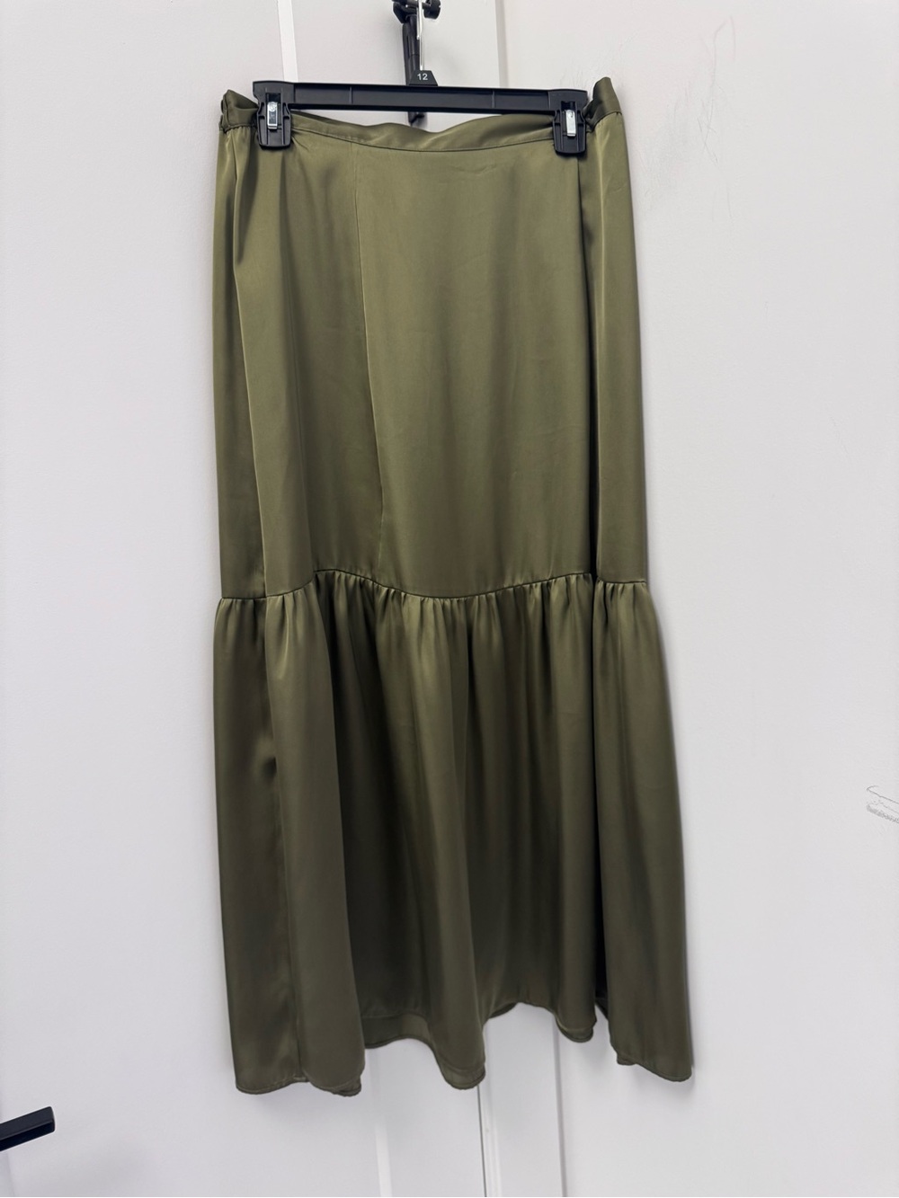 Topshop Olive Satin Tiered Maxi Skirt